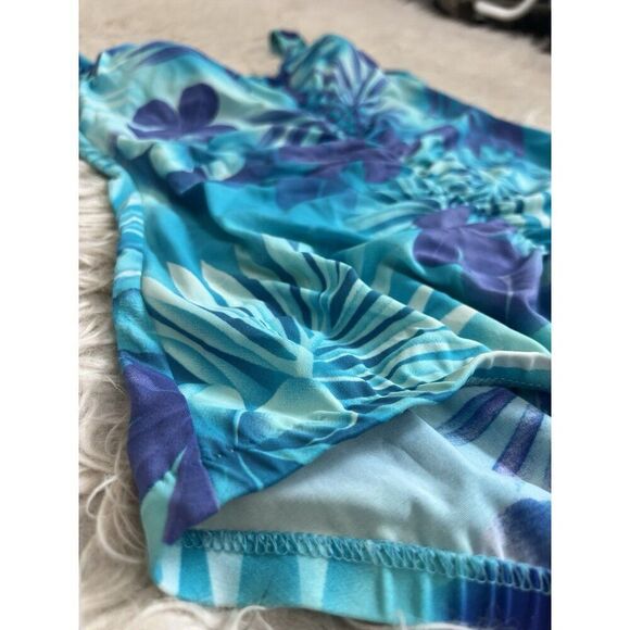 Maxine Womens Vintage Blue Tropical Floral Shirred Front One Piece Swimsuit 16 - Picture 9 of 14